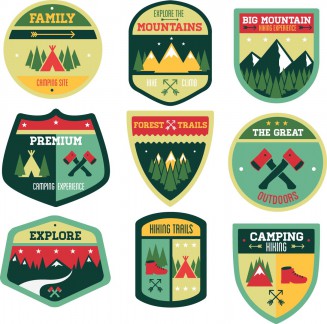 Outdoor adventures badge vintage set vector