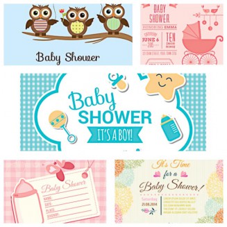 Cute baby shower invitations set vector