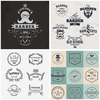 Logotype and badges for barber shop set vector