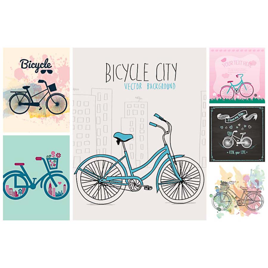 Bicycle retro urban illustration set vector