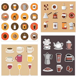 Coffee icons beverages and cups set vector