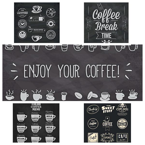 Coffee shop logo and posters set vector