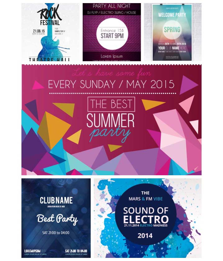 Music festival party poster print set vector