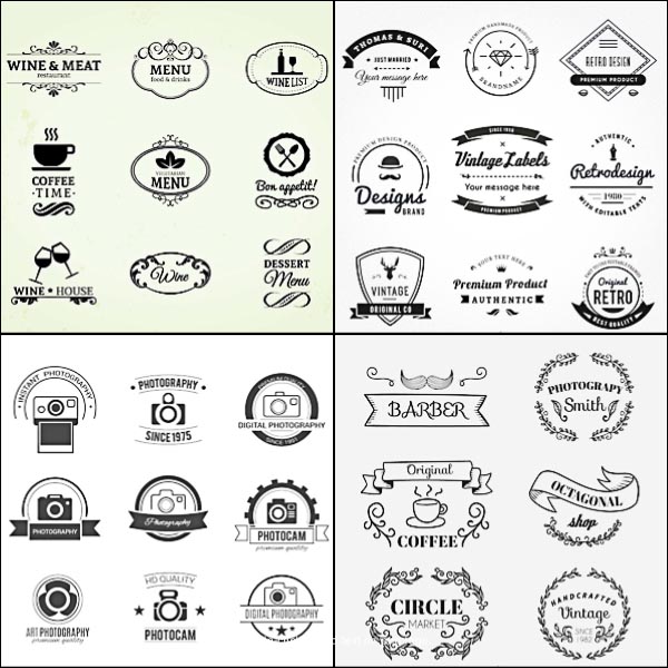 Retro logo shop cafe set vector | Free download