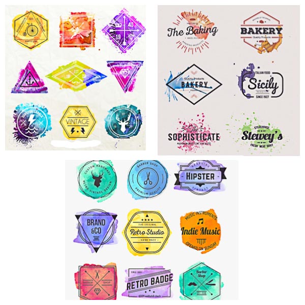 Watercolor hipster logotypes and badges set vector