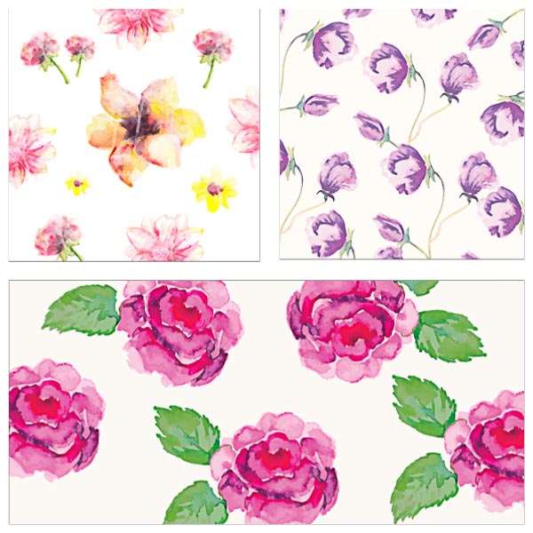 Floral pattern hand drawn watercolor set vector