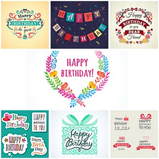 Modern floral Birthday cards and labels set vector