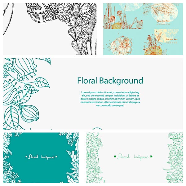 Ornate floral nature backgrounds set vector