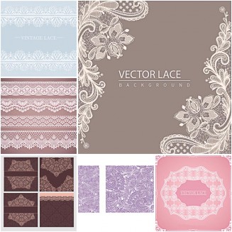 Lace borders and background set vector