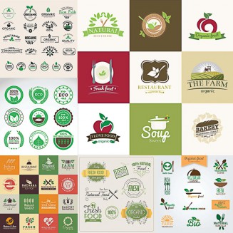Organic and natural food badges logo set vector