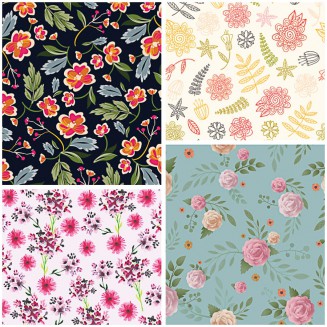 Floral pattern hand painted retro set vector