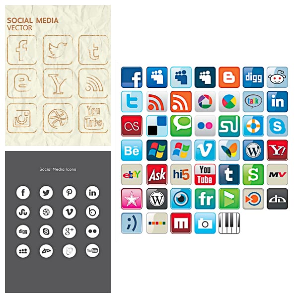 Hand drawn social media icons set vector