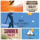 Retro summer card vacation set vector