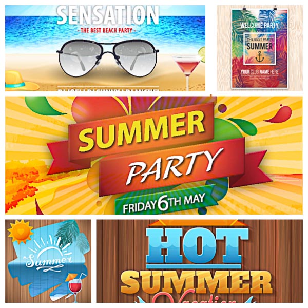 Summer party invitation poster party set vector