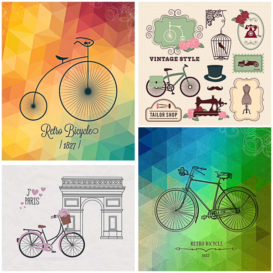 Retro bicycle hipster design set vector