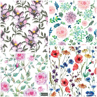 Hand painted summer floral patterns set vector