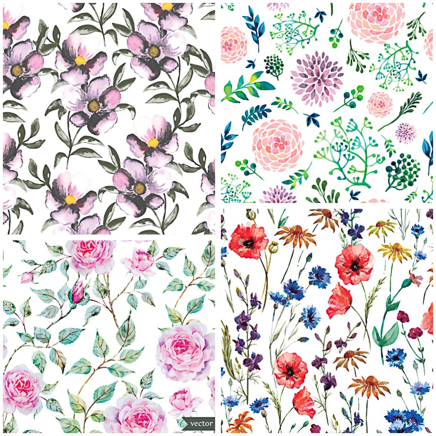 Hand painted summer floral patterns set vector