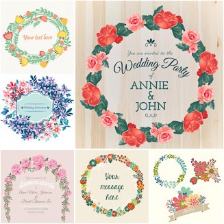 Floral wreaths for wedding invitation card set vector