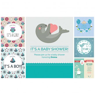 Baby shower invitation card cute set vector