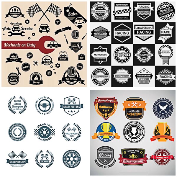 Racing cars vintage sticker collection set vector