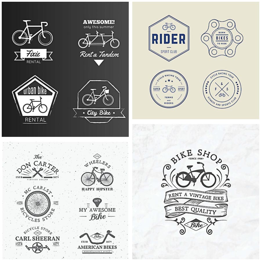 Hipster bike badges and logo rental service set vector