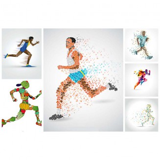 Athlete running sport abstract set vector
