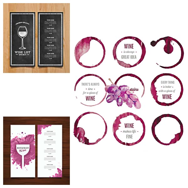 Wine list abstract menu stain circles set vector