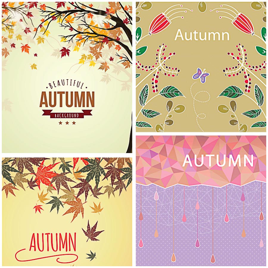 Lovely autumn backgrounds with leaves set vector