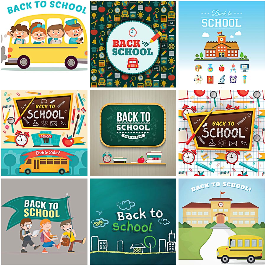 Back to school illustrations and icons set vector