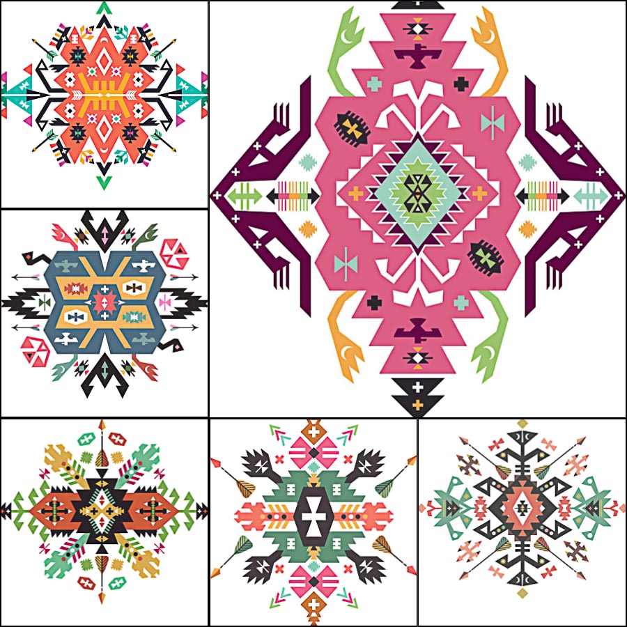 Geometric ethnic Indian ornament set vector