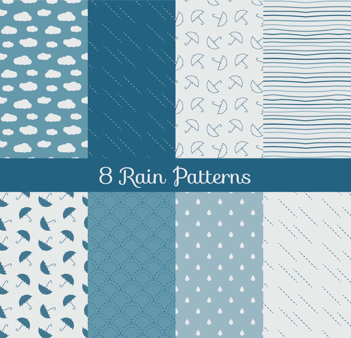 Rain and clouds patterns set vector