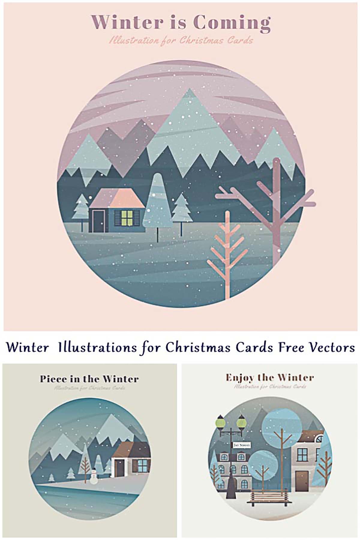 Lovely winter illustrations free vector set