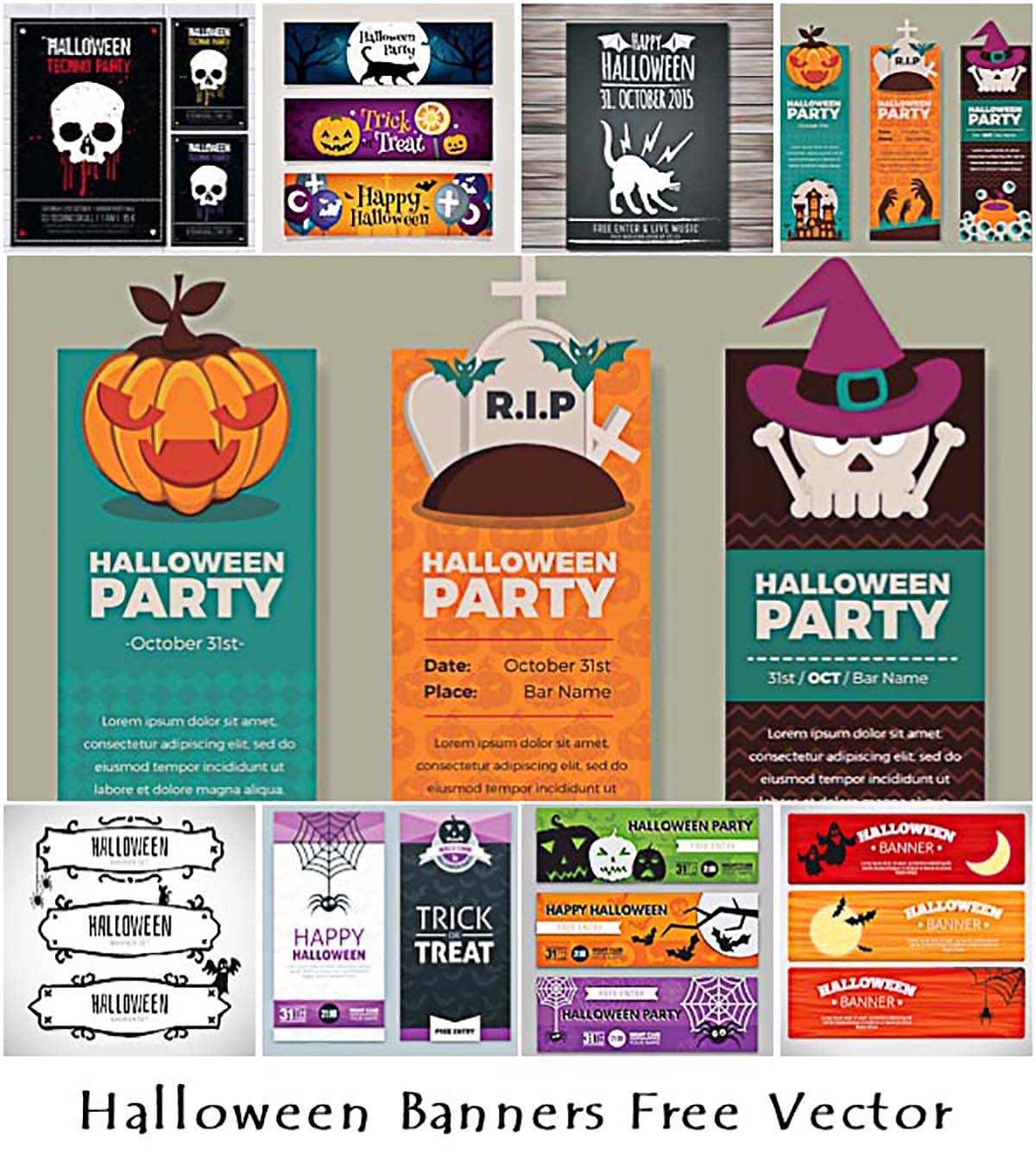 Colorful Halloween party vectors with pumpkins