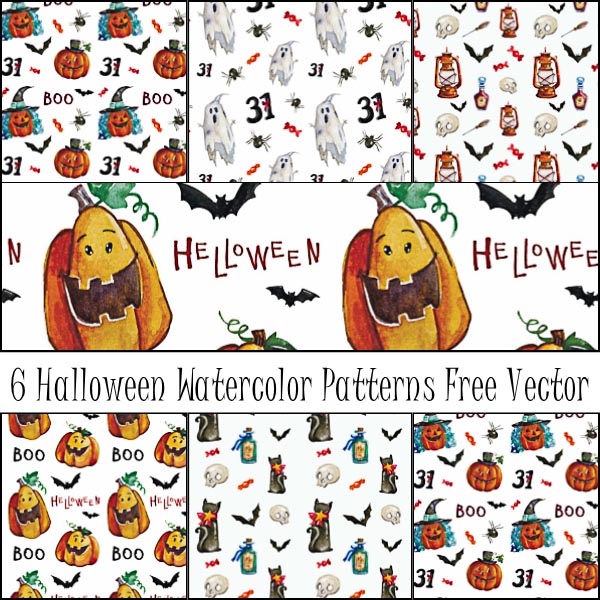 Halloween watercolor patterns with ghosts free vector