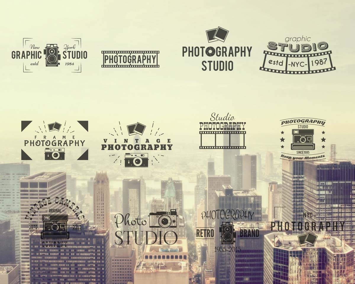 Vintage photography logotypes collection of vectors