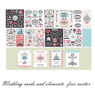 Wedding postcards and patterns set vector
