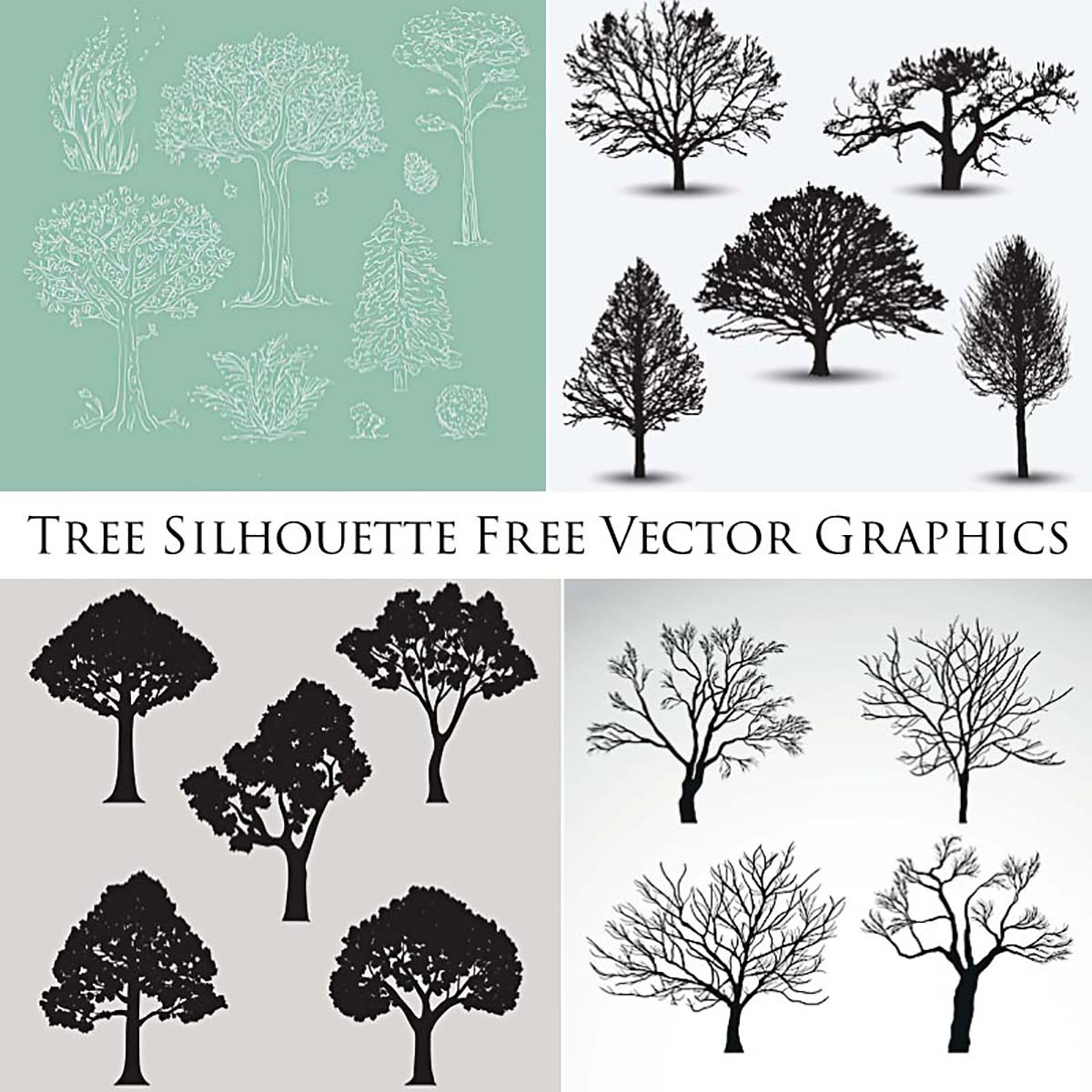 Winter tree silhouettes free vector graphic