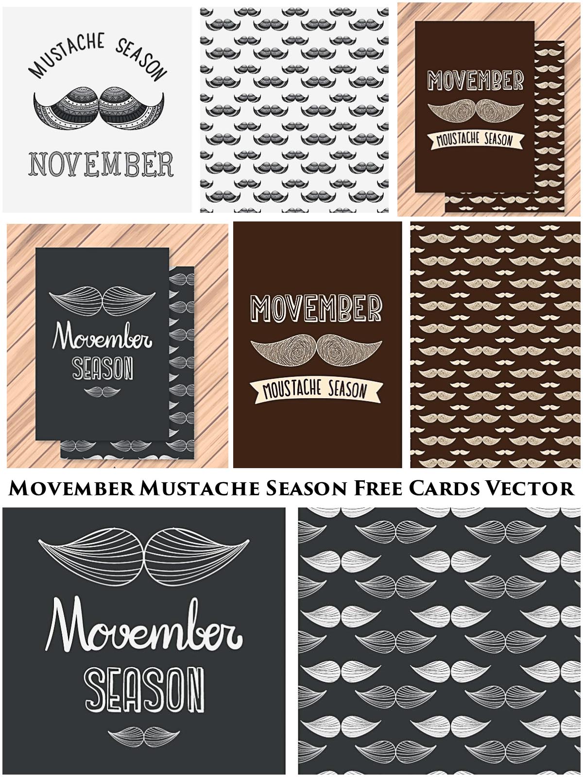 Movember mustache season hand drawn card vector