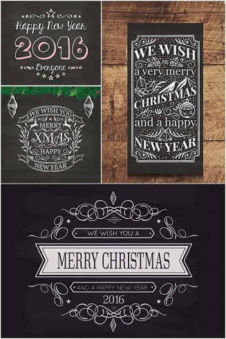 Christmas cards on blackboards retro vector collection