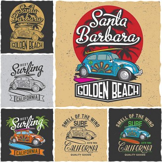Retro surfing California t-shirt prints vector