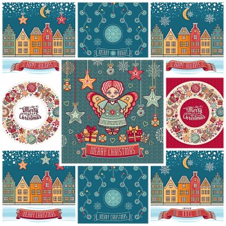 Collection of lovely Christmas cards with angels and stars free vector