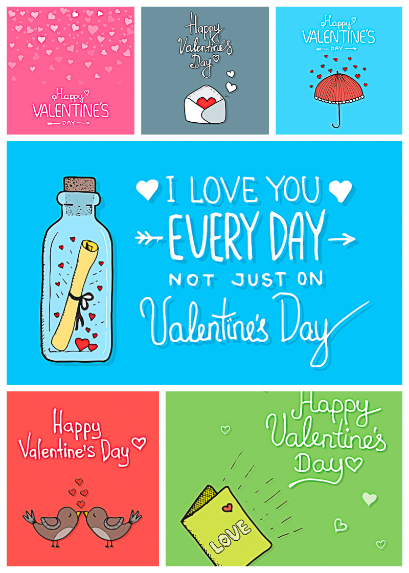 Cute Valentines day cards with birds vector pack | Free download