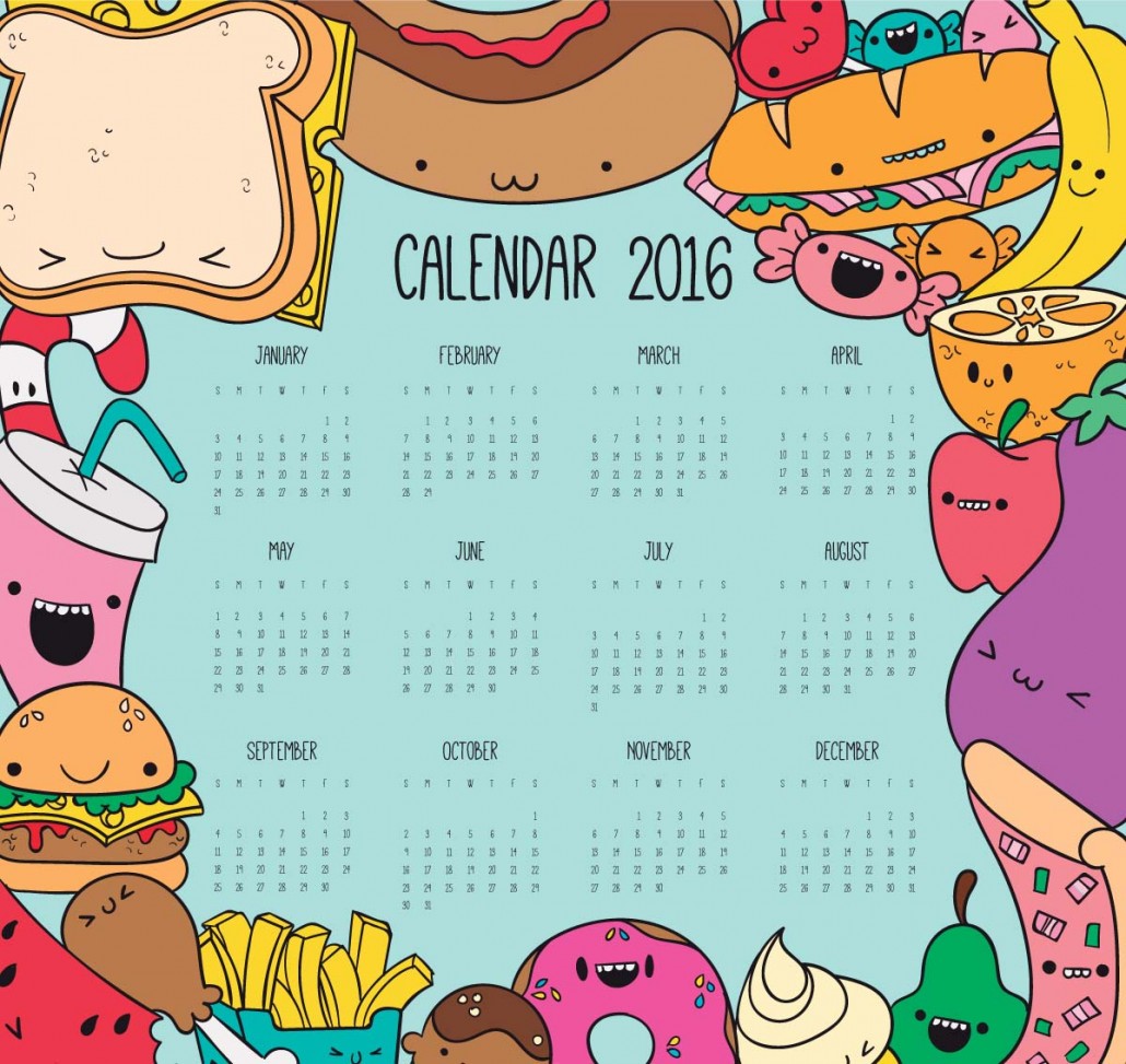 Fast Food Funny 2016 Calendar Vector Free Download