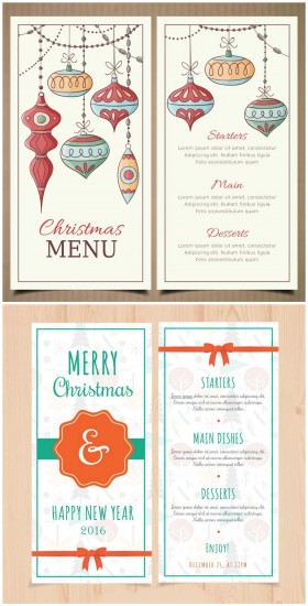 Christmas and New Year menu templates with retro baubles 