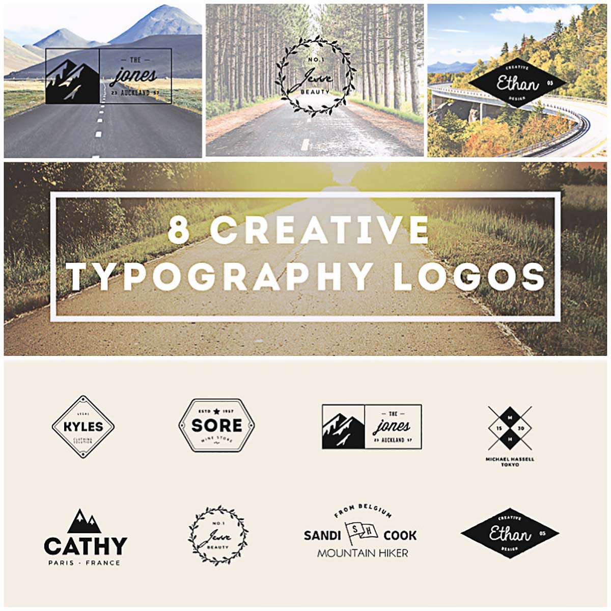 8 Typography logotypes and labels creative collection
