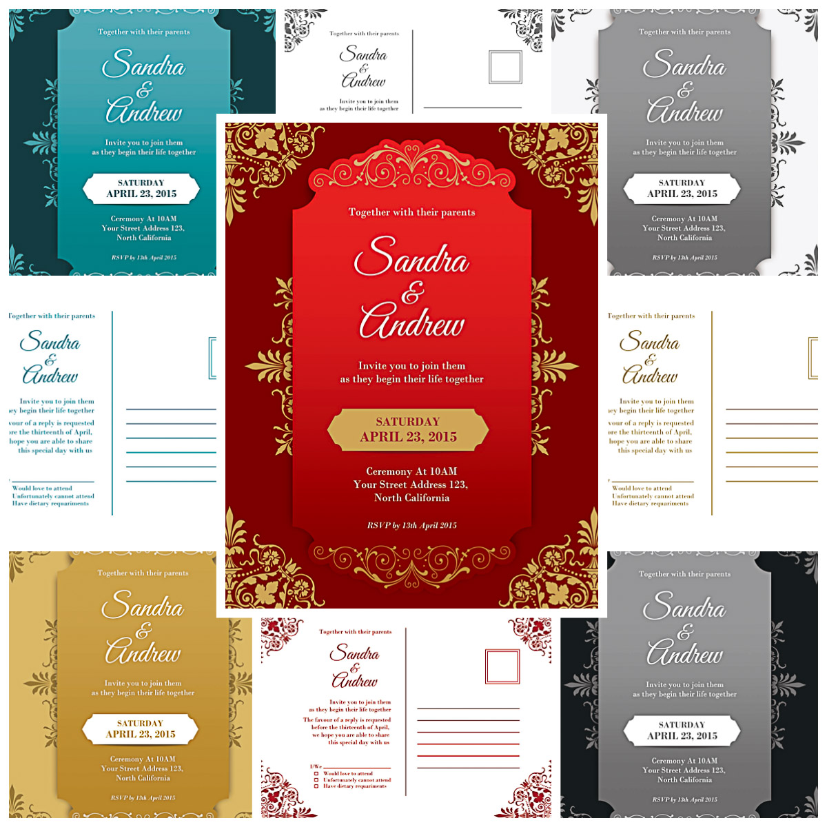 Ornate wedding invitations design vector