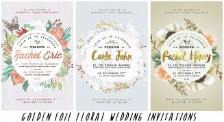Golden wedding invitations with flowers