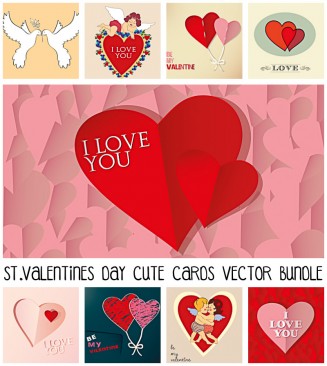 cute Valentine's day cards and elements vector bundle