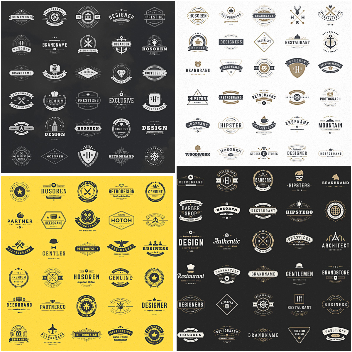 Retro branding logotypes set vector