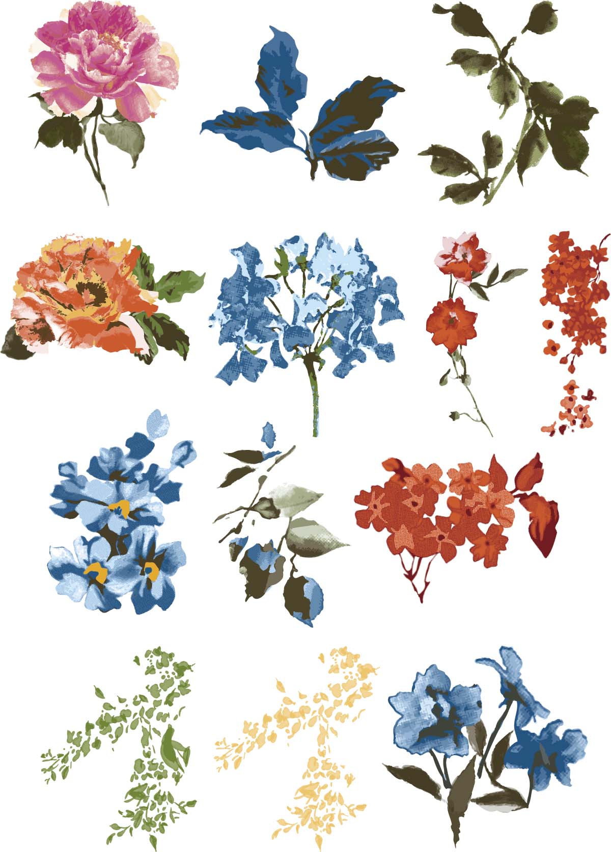 Hand painted flowers vintage design vector